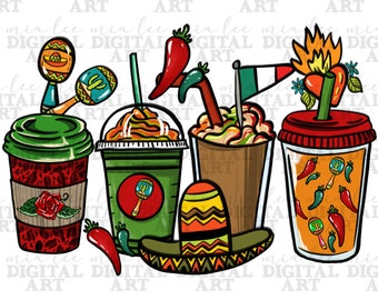 Mexican coffee cups png sublimation design download, coffee cups png, coffee love png, cinco de mayo png, sublimate designs download