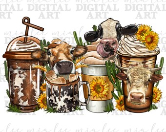 Cows coffee cups png sublimation design download, animals coffee cups png, cow png, coffee cups design png, sublimate designs download