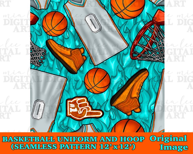Basketball Uniform and Hoop Seamless Pattern Digital Paper, Digital ...