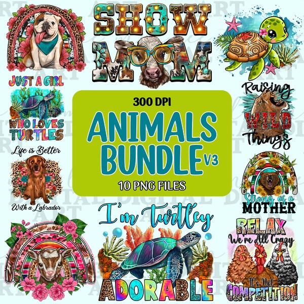 Animals bundle V3 png sublimation design download, hand drawn animals png, cute animals png, animal love png, sublimate designs download