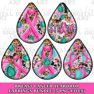 Breast Cancer traanoorbellen bundel png, Cancer Awareness png, roze lint png, westerse oorbellen png, sublimatieontwerpen downloaden