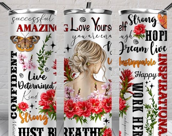 Affirmations positives Gobelet skinny 20 oz png, Emballage de gobelet motivant positif png, Modèles de gobelet 20 oz, gobelet téléchargement png