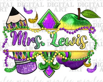 Personalized Mardi Gras Teacher png sublimation design download, Happy Mardi Gras png, Mardi Gras Carnaval png, sublimate designs download