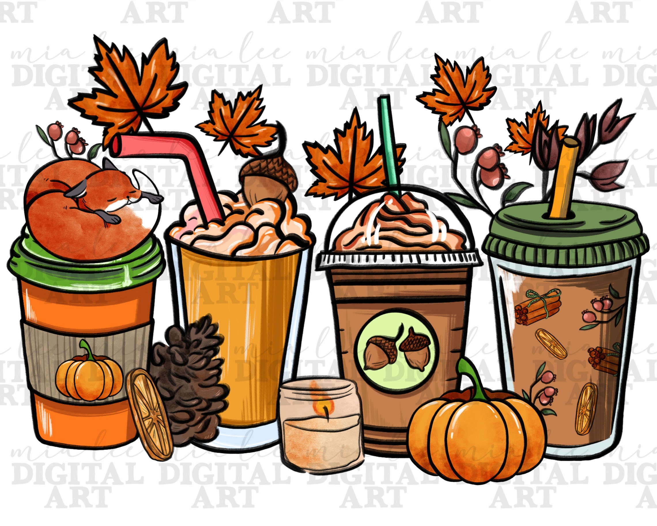 Fall Cup Designa Fall Coffee Cups Png Sublimation Design Download, Fall Png, Fall Vibes ...