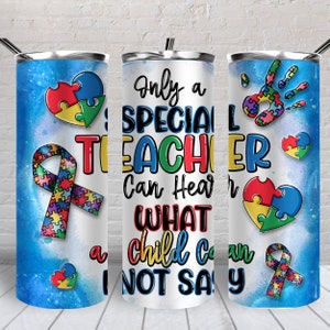 Autism Teacher 20 oz skinny tumbler png, tumbler wrap png, 20 oz tumbler designs, Autism life png, Autism Awareness png,tumbler png download image 1