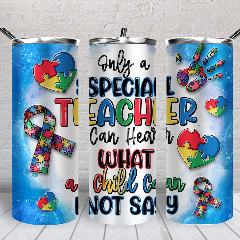 Autism Teacher 20 oz skinny tumbler png, tumbler wrap png, 20 oz tumbler designs, Autism life png, Autism Awareness png,tumbler png download image 1