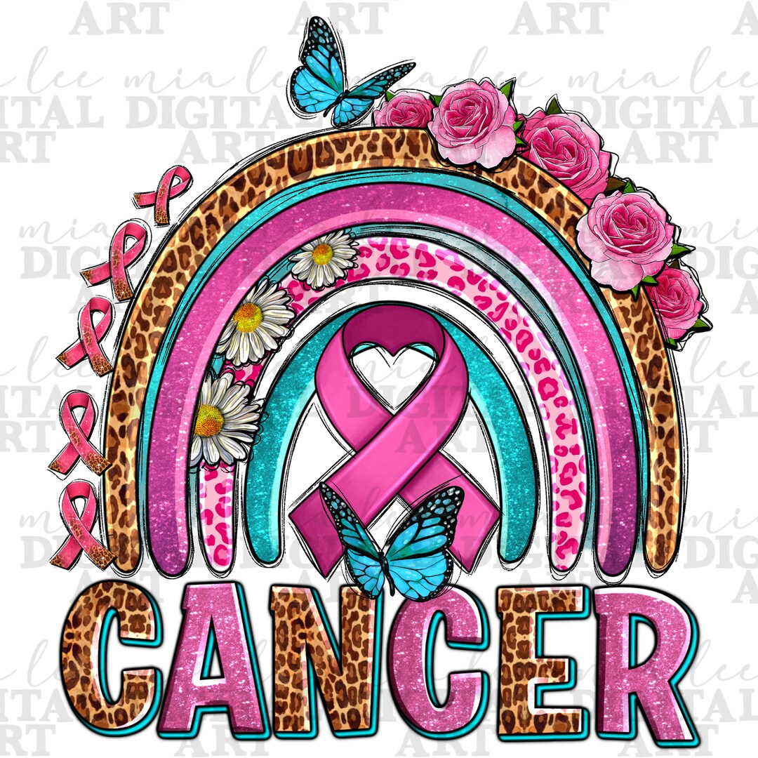 Cancer Pink Ribbon Rainbow Png Sublimation Design Download, Breast ...