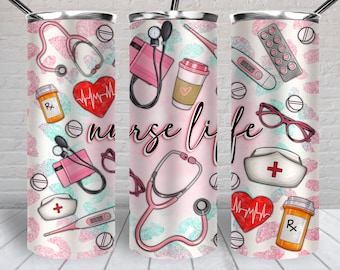 Nurse life 20 oz skinny tumbler png, tumbler wrap png, western 20 oz tumbler designs, Nursing png, Nurse png, tumbler png download