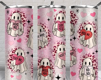Heart ghost spooky Valentine's Day 20 oz skinny tumbler png, tumbler wrap png, 20 oz tumbler designs, tumbler png download