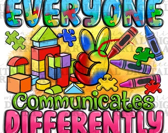 Iedereen communiceert anders png sublimatie ontwerp download, autisme bewustzijn png, autisme puzzel png, autisme leven png, ontwerpen downloaden