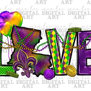 Love Louisiana Mardi Gras png descarga de diseño de sublimación, máscaras de Mardi Gras png, Happy Mardi Gras png, descarga de diseños sublimados
