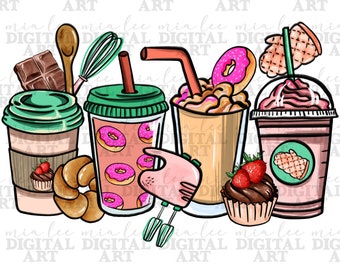 Bakery coffee cups png sublimation design download, cooking png, coffee cups png, coffee love png, sublimate designs download