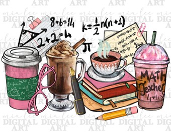 Math Teacher coffee cups png sublimation design download, Teacher's Day png, Teacher life png, back to school png, sublimate download