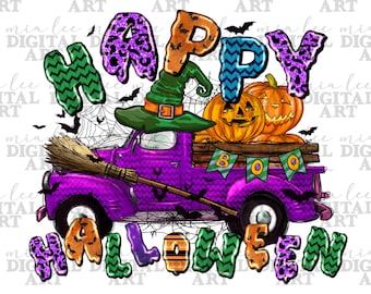 Happy Halloween truck png sublimation design download, Halloween truck png, Halloween ghost png,spooky season png,sublimate designs download