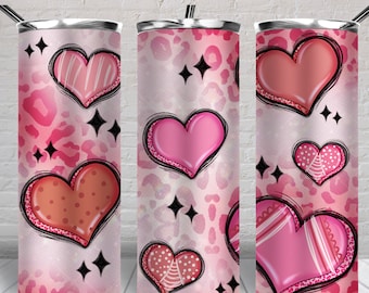 Valentine's Day hearts 20 oz skinny tumbler png, tumbler wrap png, 20 oz tumbler designs, Valentine's Day tumbler png download