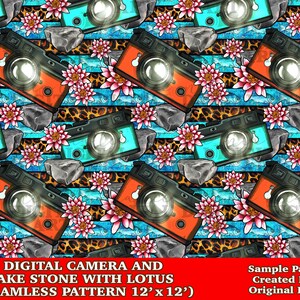 Digital camera and lake stone seamless pattern digital paper, digital seamless pattern png, seamless pattern png, printable scrapbook paper