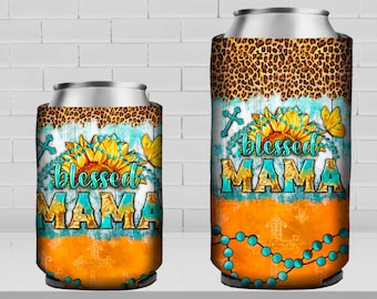 Blessed mama 12 oz slim and regular soft can cooler png, can cooler wrap png,leopard can cooler png,Christian png,sublimate designs download