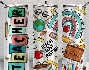 Teacher 20 Oz Skinny Tumbler Png Sublimation Design Download, Tumbler ...