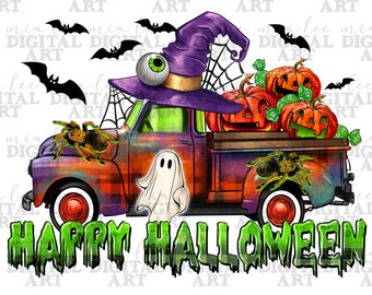 Happy Halloween png sublimation design download, Halloween truck png, Halloween ghost png, spooky season png, sublimate designs download