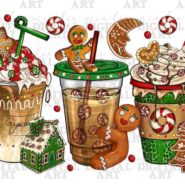 Gingerbread Christmas coffee cups png, Merry Christmas png, gingerbread cookie png, Christmas vibes png, sublimate designs download