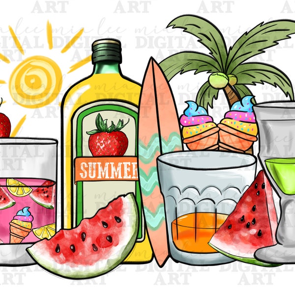 Summer liquor glasses png sublimation design download, summer png, hello summer png, beach vibes png, love summer png, sublimate download