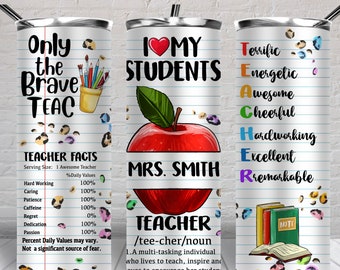 Personalized Teacher 20 oz skinny tumbler png, Teacher tumbler wrap png, Teacher 20 oz tumbler designs, tumbler png download