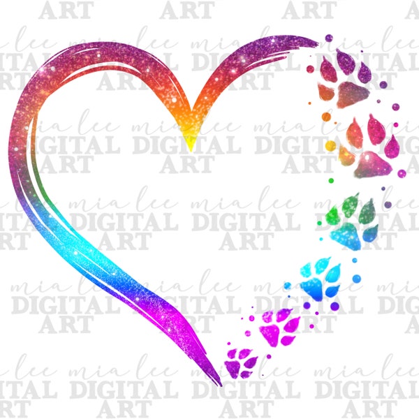 Colorful heart paw png sublimation design download, heart design png, animal paw png, colorful pattern png, sublimate designs download