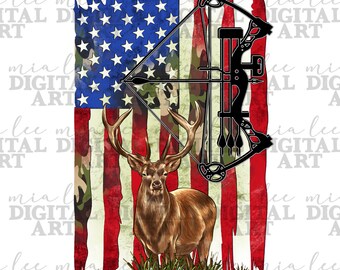 USA flag deer hunt compound bow hunting png, hunting life png, hand drawn deer png, hunting deer png, sublimate designs download