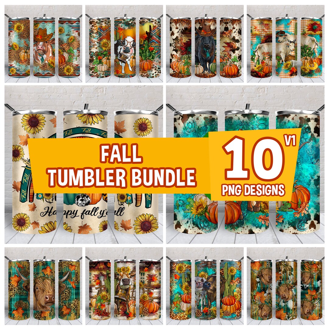 Fall 20 Oz Skinny Tumbler Bundle V1 Png, Tumbler Wrap Png, Fall 20 Oz ...