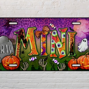 Halloween mini license plate png sublimation design download, Halloween license plate png, spooky season png, sublimate designs download