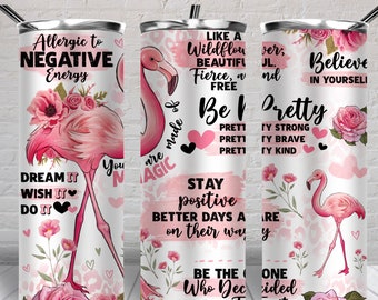 Flamingo positive affirmations 20 oz skinny tumbler png, tumbler wrap png, Flamingo 20 oz tumbler designs, tumbler png download