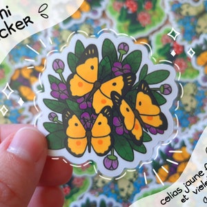 Sticker mini papillons et violettes - Colias jaune fluoré - mini décoration
