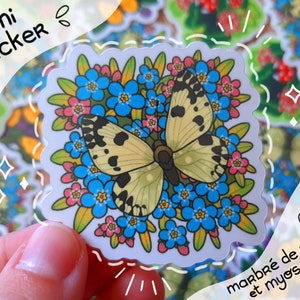 Sticker mini - Marbré de vert et myosotis - décoration - scrapbooking