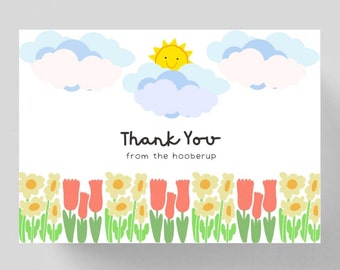 Carte de remerciement numérique de fleur mignonne, carte de remerciement modifiable, carte de fête, carte pour enfants