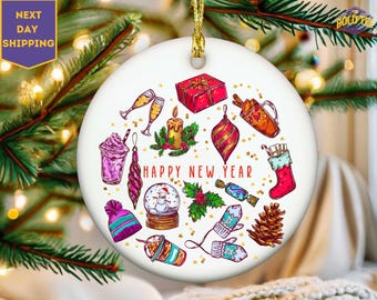 Happy New Year 2026, Trendy New Years, Black And Gold Sequins Glitter Faux Sparkly New Year Ornament, Hello 2026