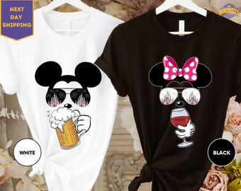 Mickey Beer Minnie Wine Shirt, Drinking Around The World Shirt, Drinking Around The World Checklist, Disney Couple Shirts