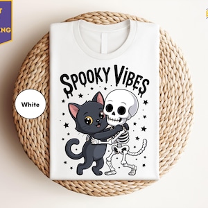 Black Cat Shirt, Halloween Cats Shirt, Spooky Season Shirt, Cat Skeleton Shirt, Halloween Shirt, Spooky Season Shirt