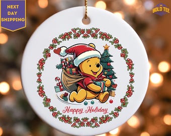 Christmas Winnie The Pooh Ornament, Hunny Pooh Bear Decor, Disney Xmas Family Ornament, Baby’s First Christmas Ornament