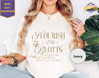 Comfort Colors Flourish Blotts Shirt, Bookish Shirt, HP Fan, Potter Shirt Wizard Book Magic Wizard Vintage T-Shirt