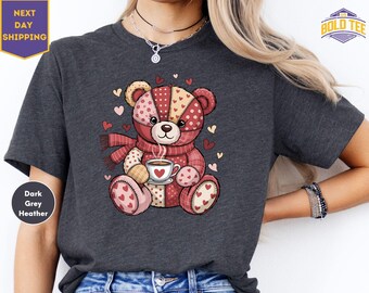 Maglietta di San Valentino con orsetto acquerello, orso carino, maglietta di San Valentino con cuore, maglietta di San Valentino, maglietta dell'amore, maglietta di San Valentino Coquette