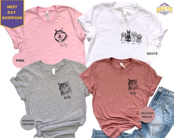 Maglietta con ritratto di animale domestico personalizzato, maglietta con ritratto del proprietario di animale domestico da foto, maglietta con ritratto di cane, maglione con contorno di gatto