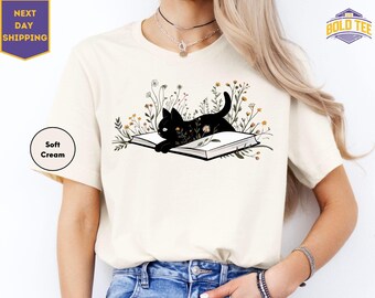 Cat Mom Shirt, Cat Lover Shirt, Cute Book Cat Shirt, Floral Book Tee, Book Lover Shirt, Cat Themed Gifts For Women