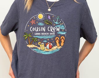 Personalized Cousin Beach Vacation Graphic Tee, Coquette Doodles T-Shirt with Custom Text, Summer Shirt, Cousin Crew Shirt