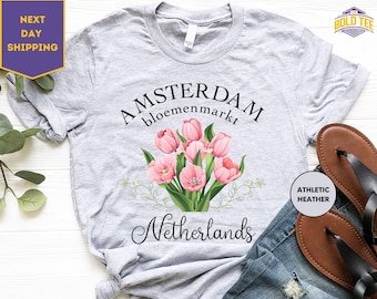 Amsterdam Shirt, Flower Market Pink Tulips T-shirt, Wildflowers T-Shirt, floral shirt, Amsterdam Holland, Travel Shirt