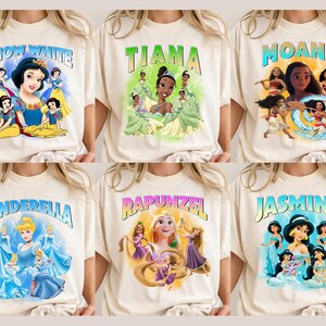 Camiseta de princesas Disney con colores cómodos, Tiana, Ariel, Elsa, Rapunzel, Bella y Jasmine, Disney imagen 1