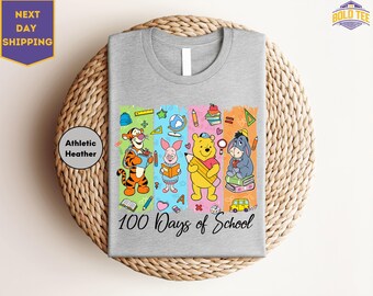 Maglietta per i 100 giorni di scuola di Winnie The Pooh, maglietta per celebrare i 100 giorni di scuola della Disney, simpatica maglietta scolastica per bambini con Winnie The Pooh e i suoi amici