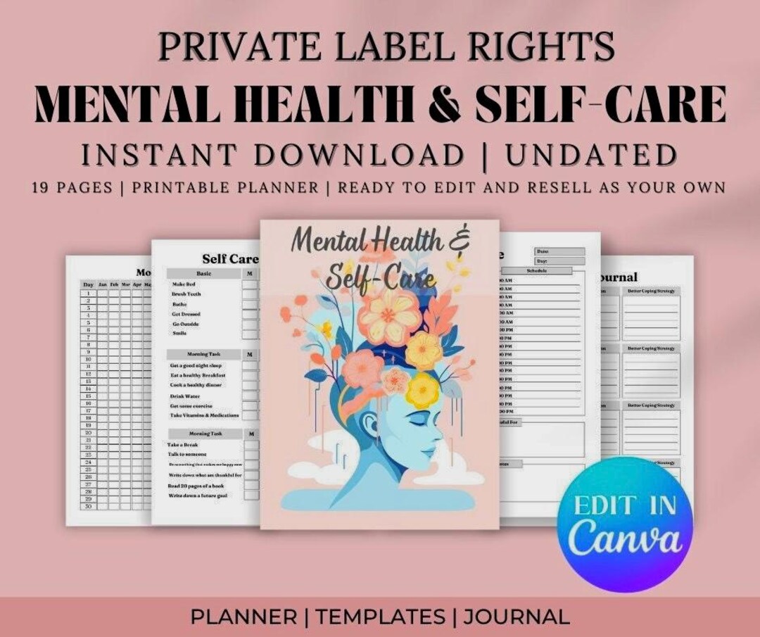 PLR Mental Health Bundle, Editable Canva Template, Health PLR Planner ...