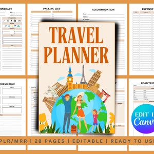 Modèle de planificateur de voyage, modèle de toile de planificateur de voyage, modèle de toile modifiable, itinéraire de voyage, fait pour vous, modèle d'itinéraire de voyage
