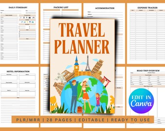 Travel Planner Template, Travel Planner Canva Template, Editable Canva Template, Travel Itinerary, Done for You, Travel Itinerary Template