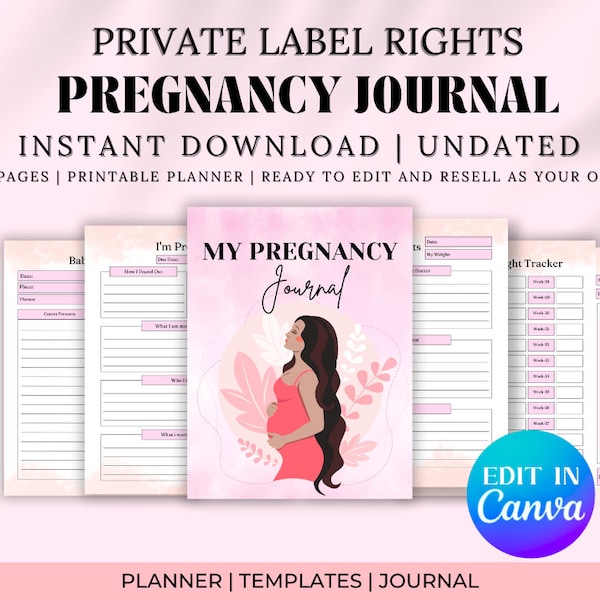 PLR Resell Pregnancy Journal Template, Canva PLR Pregnancy Planner Templates, Done For You Templates, Pregnancy Record